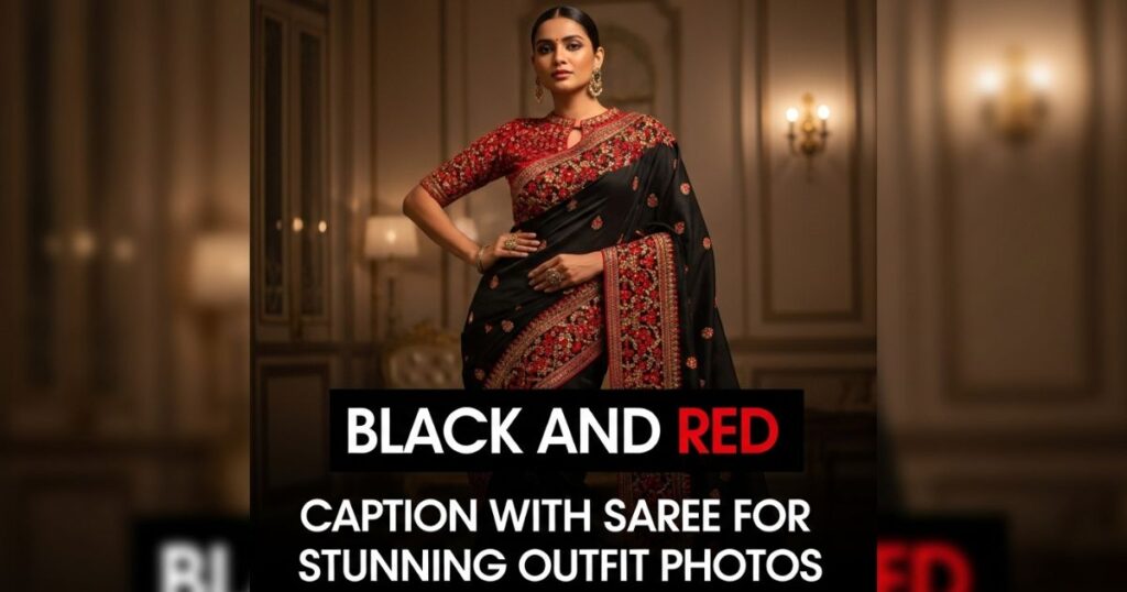 black-and-red-caption-with-saree-for-stunning-outfit-photos
